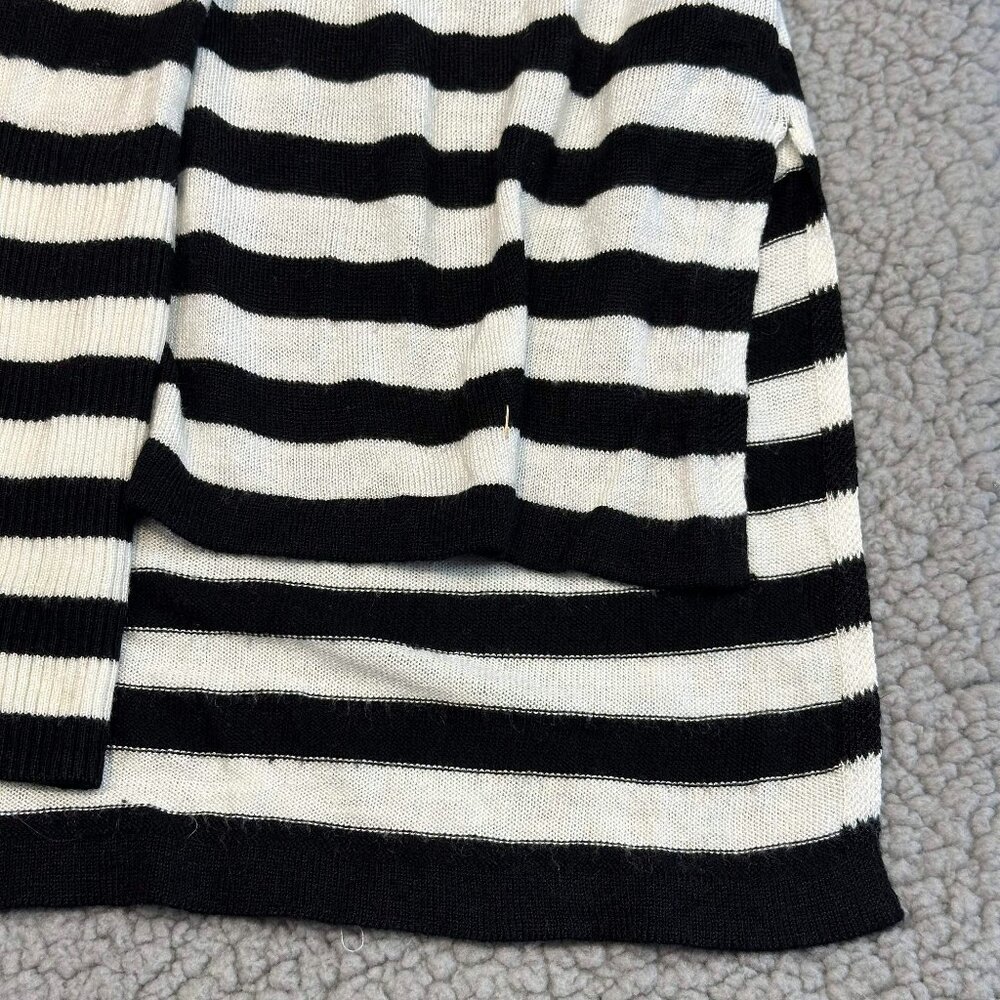 H&M Women's Striped Long Sleeve Top Small Black White High Low Split Hem Knit - Picture 3 of 8